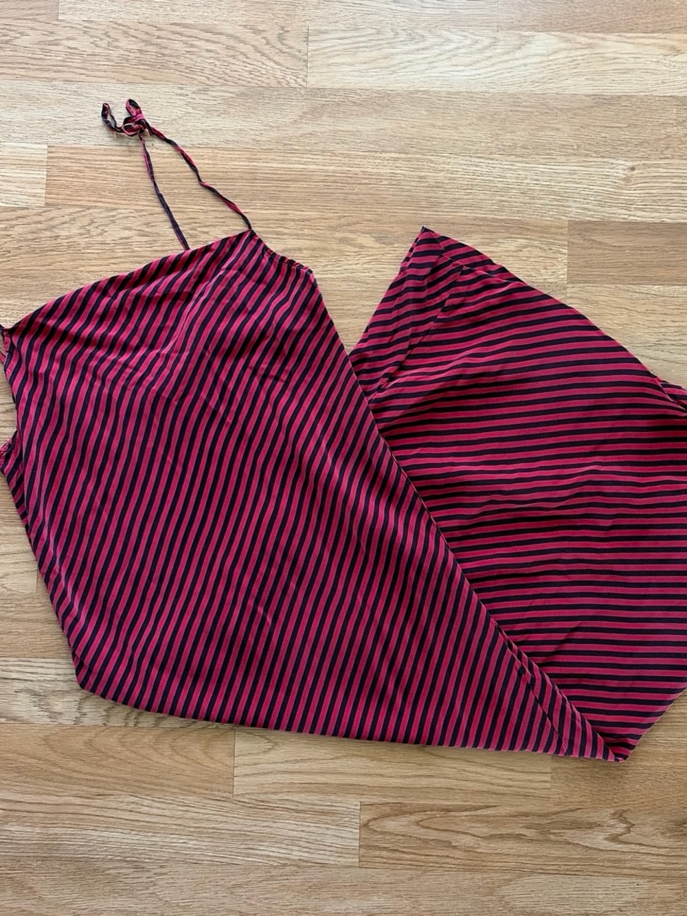 Red and Black Striped Satin Slip Dress - Women's - Picture 4 of 4